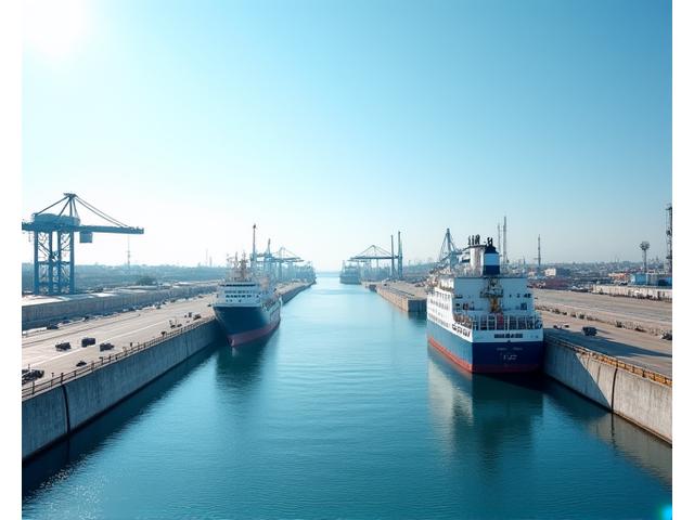 Cais do porto de Faro com navios de carga sob monitorização