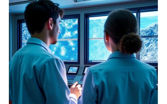 Cientistas num barco de pesquisa