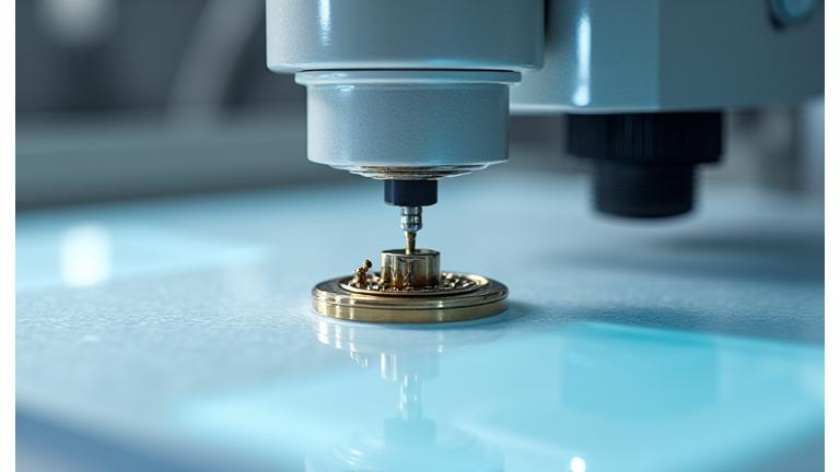 Equipamento de laboratório a realizar análise de materiais num componente de instrumento náutico