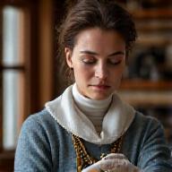 Fotografia profissional de Clara Fernandes, Restauradora de Instrumentos Náuticos, a trabalhar num sextante.